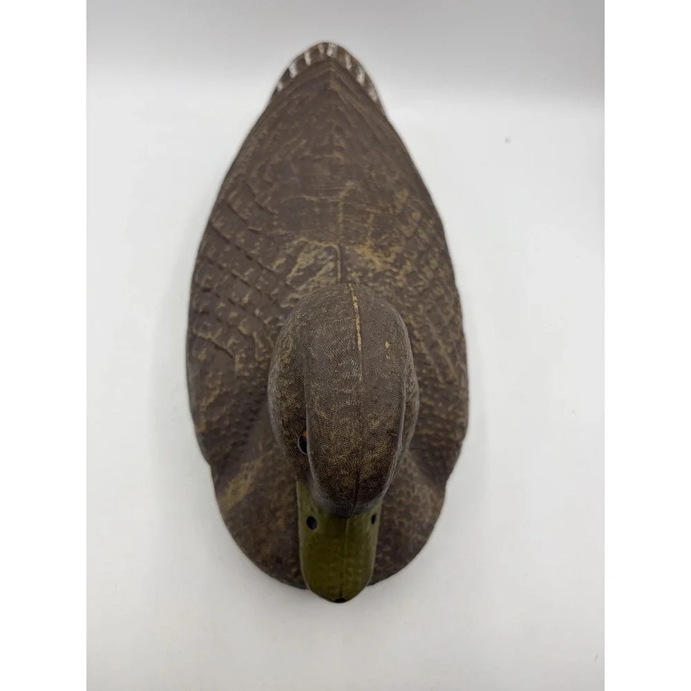 Vintage Hollow Wooden Duck Decoy Glass Eyes Carved Feather Hunting Decoy